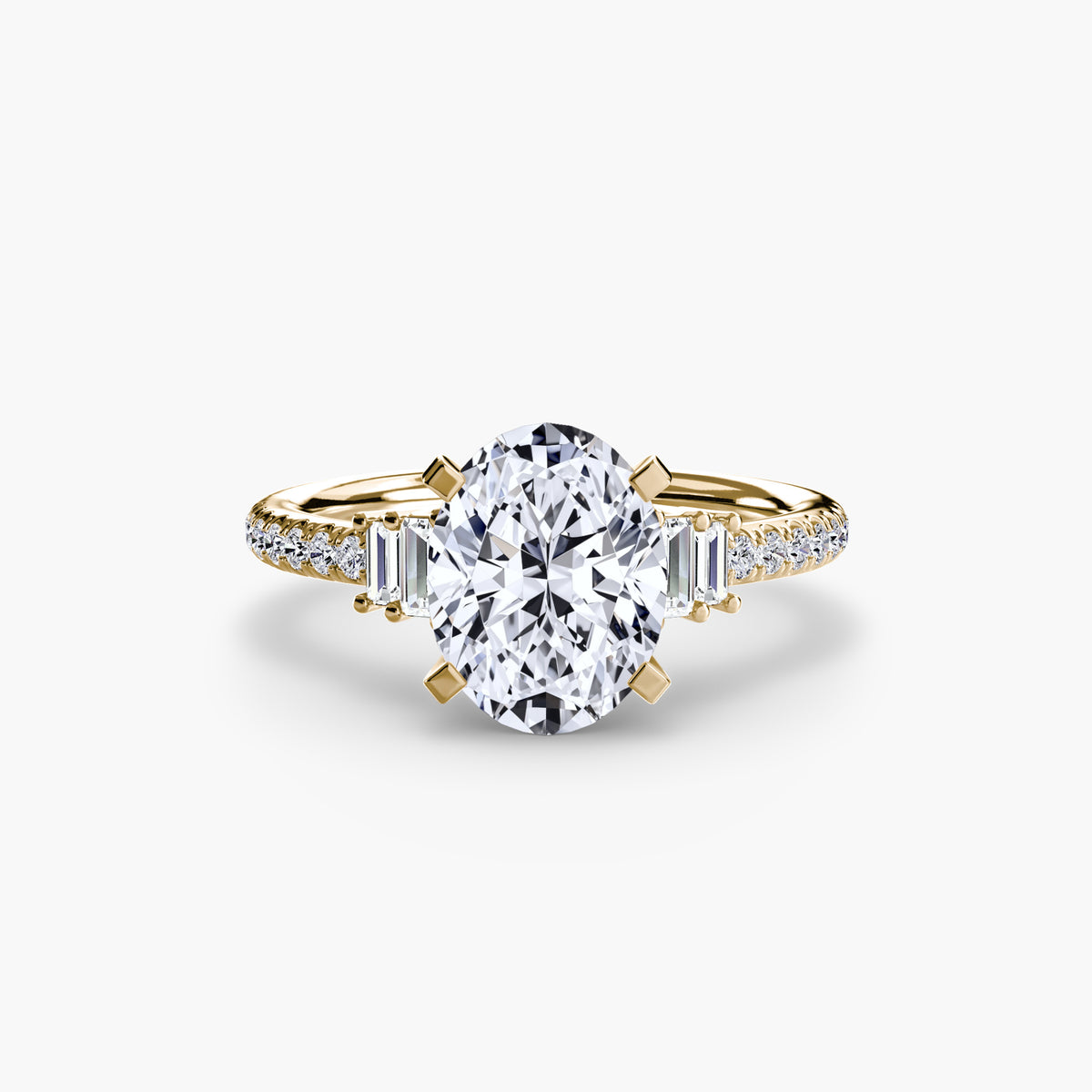 Solitaire with Pavé engagement ring in yellow gold with an oval centre stone