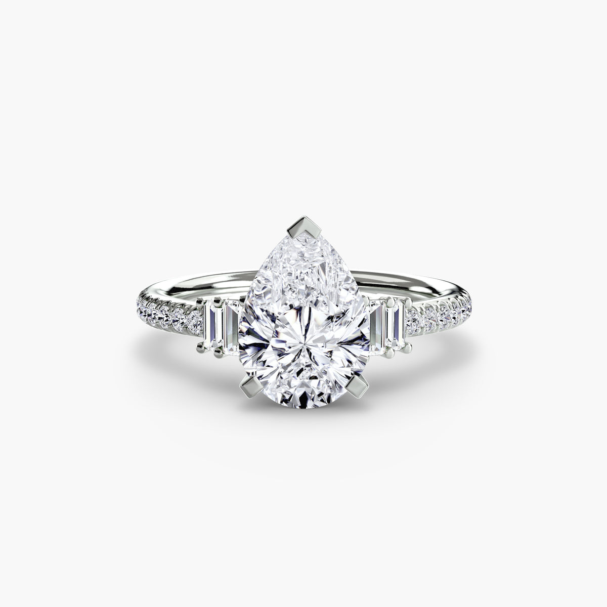 Solitaire with Pavé engagement ring in white gold with a pear-shaped centre stone