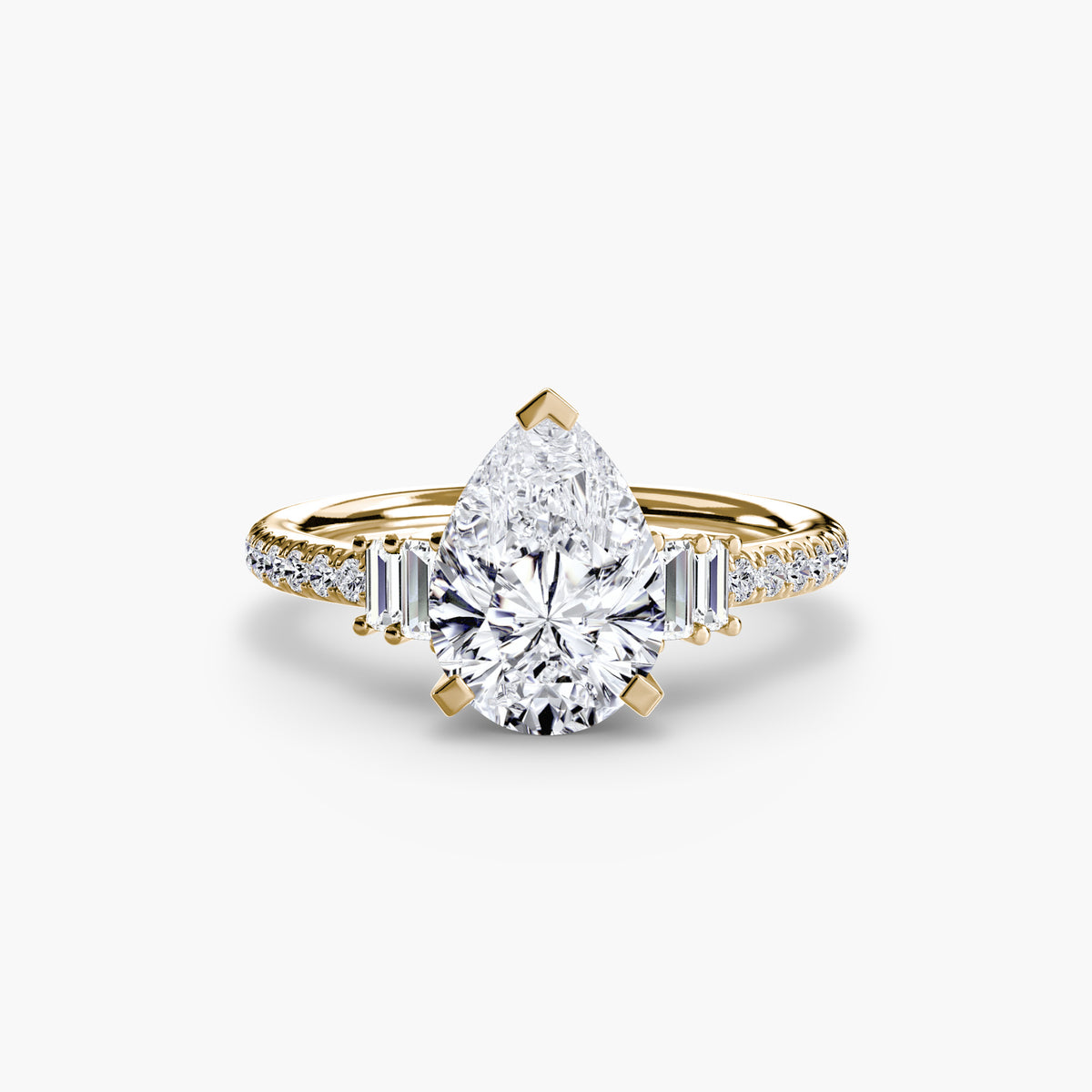 Solitaire with Pavé engagement ring in yellow gold with a pear-shaped centre stone