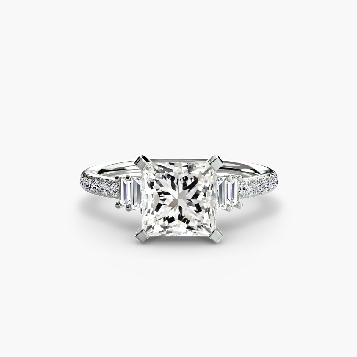 Solitaire with Pavé engagement ring in white gold with a princess-cut centre stone