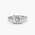 Solitaire with Pavé engagement ring in white gold with a princess-cut centre stone