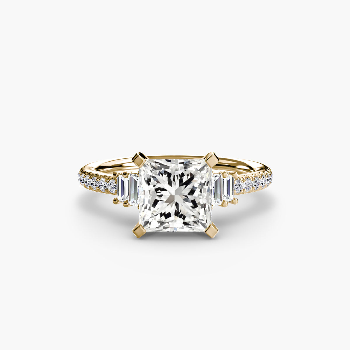 Solitaire with Pavé engagement ring in yellow gold with a princess-cut centre stone