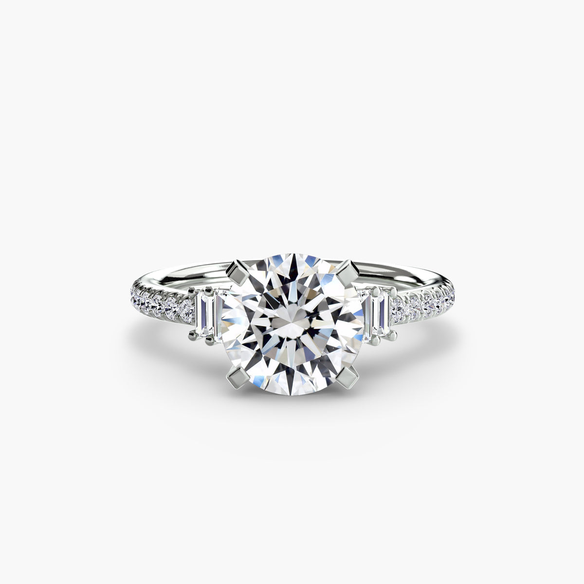 Solitaire with Pavé engagement ring in white gold with a round centre stone