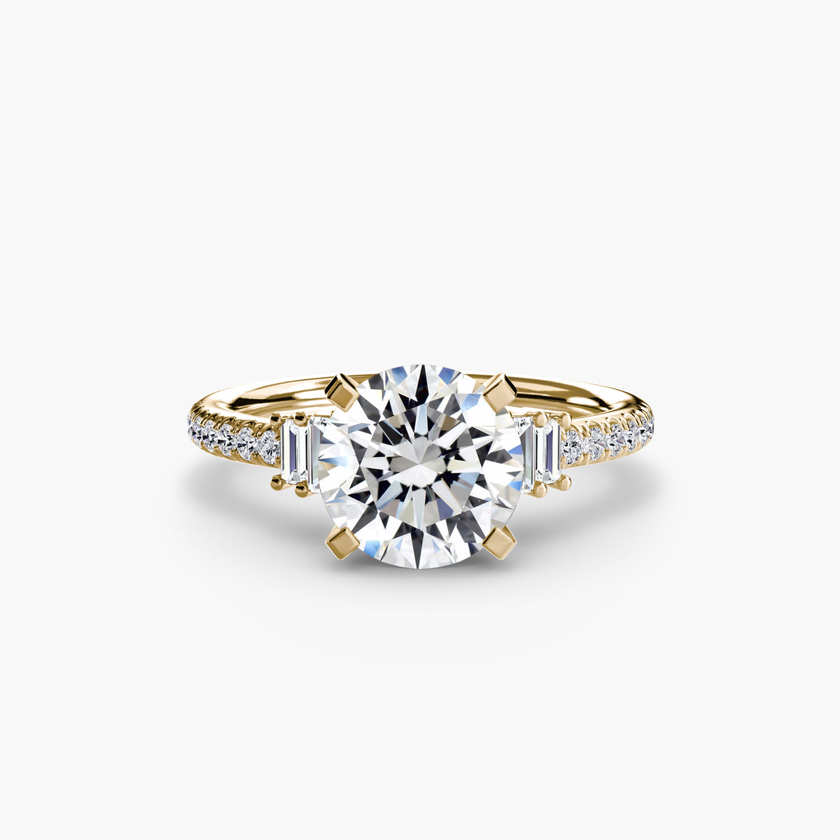 Solitaire with Pavé engagement ring in yellow gold with a round centre stone