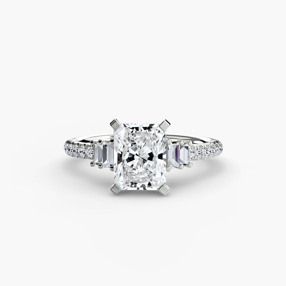 Solitaire with Pavé engagement ring in white gold with a radiant-cut centre stone