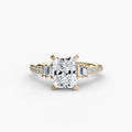 Solitaire with Pavé engagement ring in yellow gold with a radiant-cut centre stone