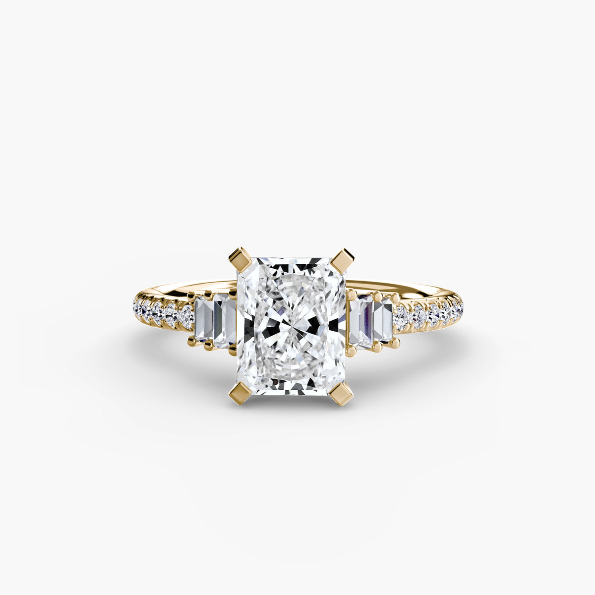 Solitaire with Pavé engagement ring in yellow gold with a radiant-cut centre stone