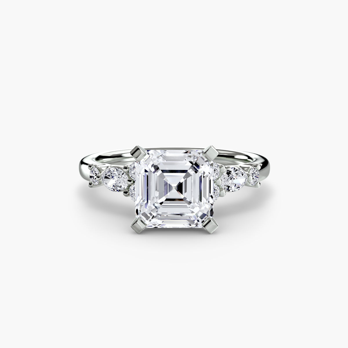 The Floral Accent Solitaire engagement ring in white gold with an Asscher-cut centre stone