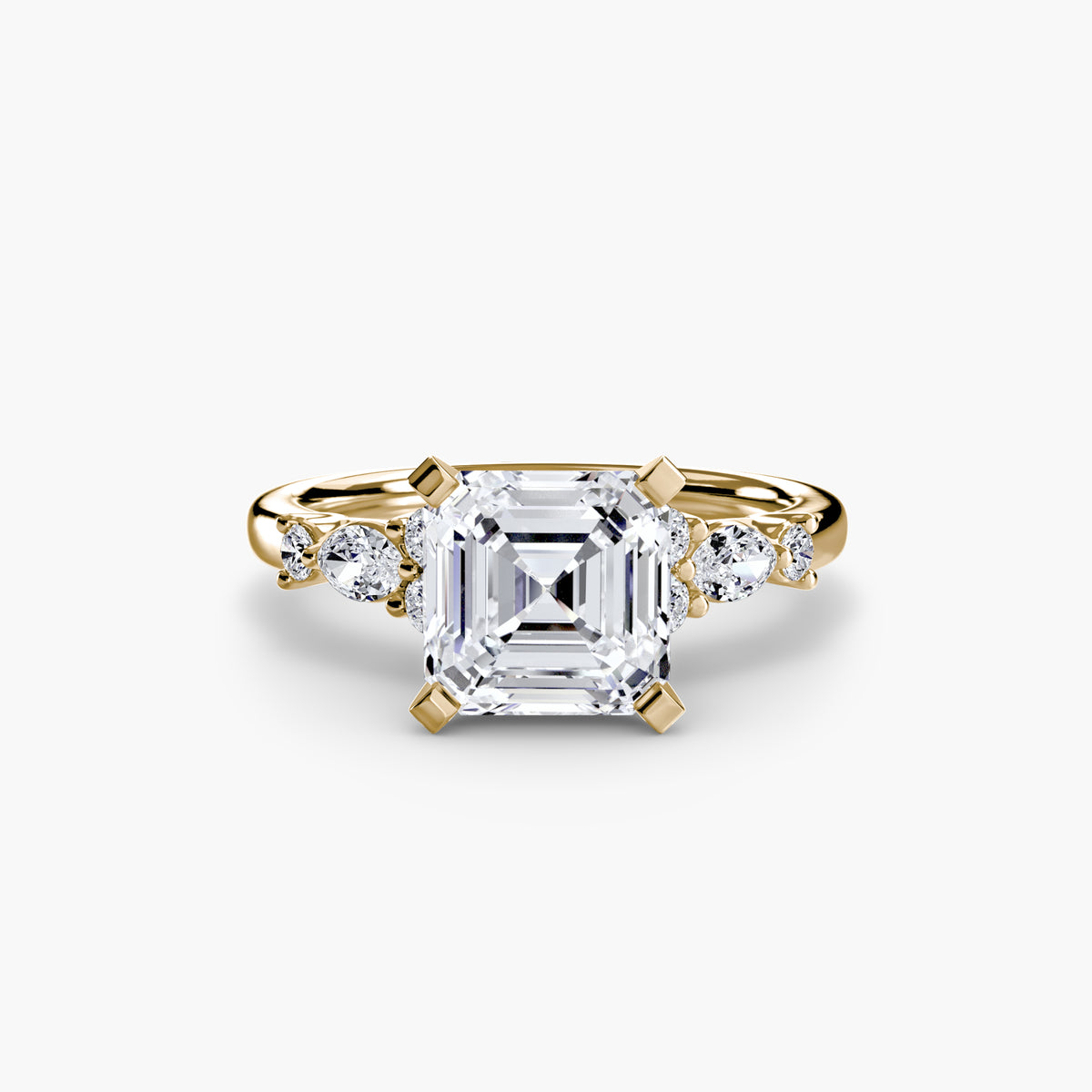The Floral Accent Solitaire engagement ring in yellow gold with an Asscher-cut centre stone