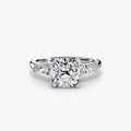 The Floral Accent Solitaire engagement ring in white gold with a cushion-cut centre stone
