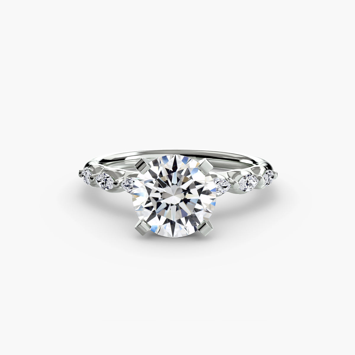 The Floral Accent Solitaire engagement ring in white gold