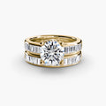 Baguette Channel Solitaire engagement ring in yellow gold with a round centre stone