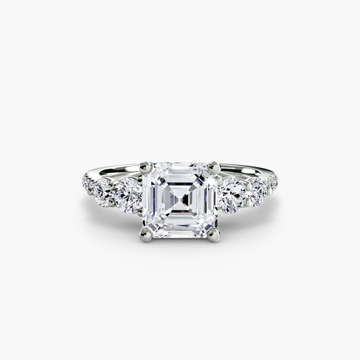 Five Stone Ring with Pavé Band in white gold with an Asscher-cut centre stone