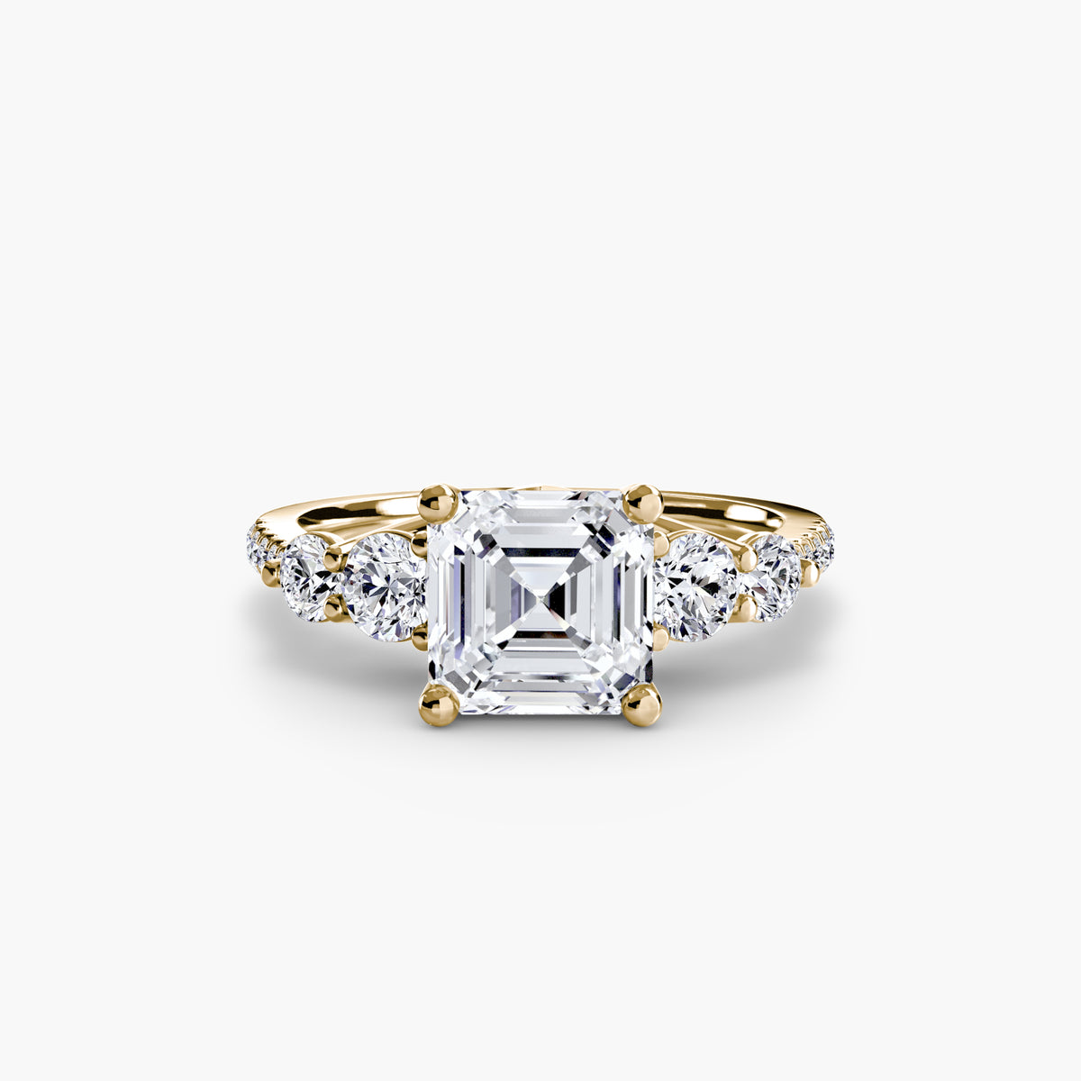 Five Stone Ring with Pavé Band in yellow gold with an Asscher-cut centre stone