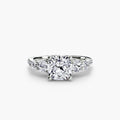 Five Stone Ring with Pavé Band in white gold with a cushion-cut centre stone