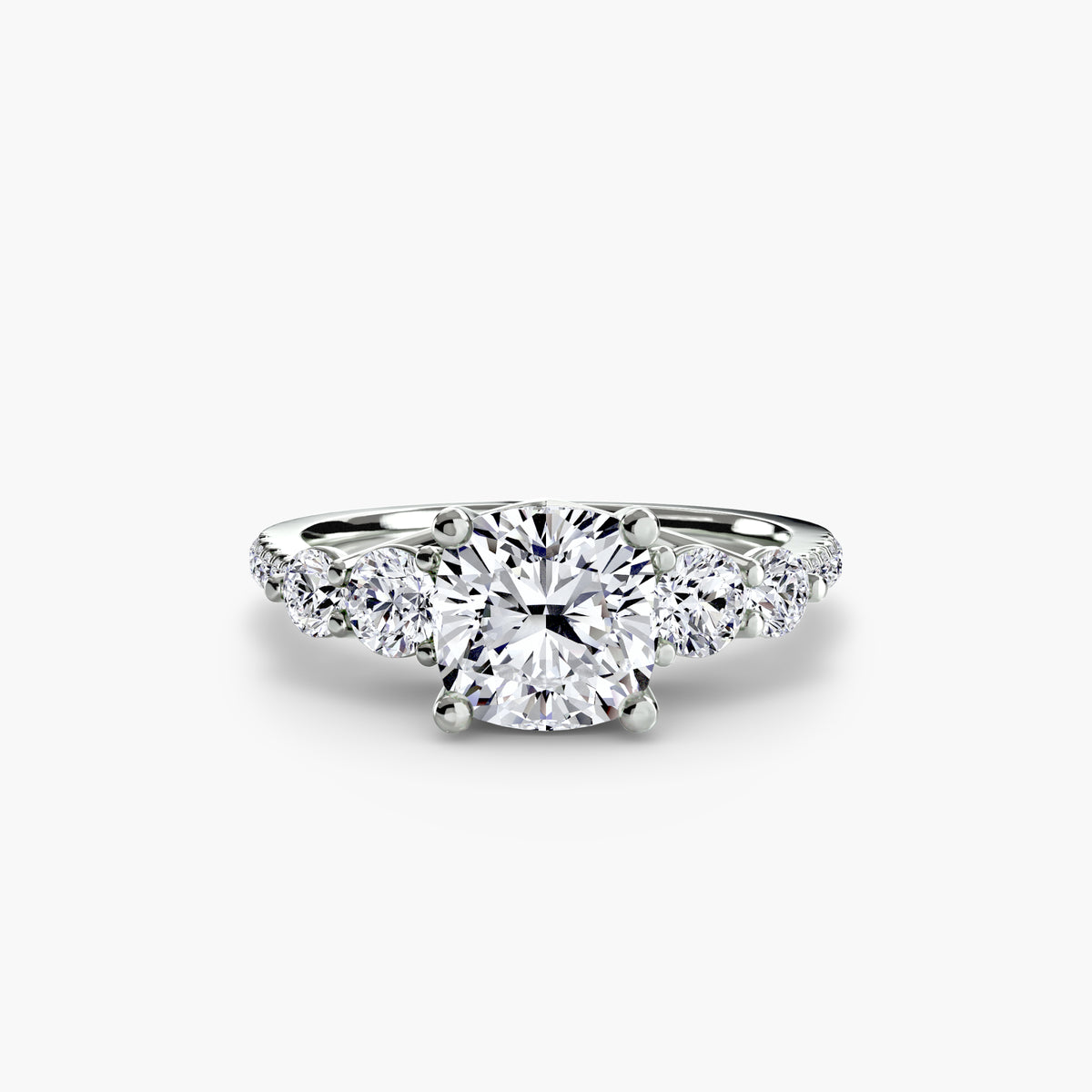 Five Stone Ring with Pavé Band in white gold with a cushion-cut centre stone