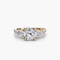 Five Stone Ring with Pavé Band in yellow gold with a cushion-cut centre stone