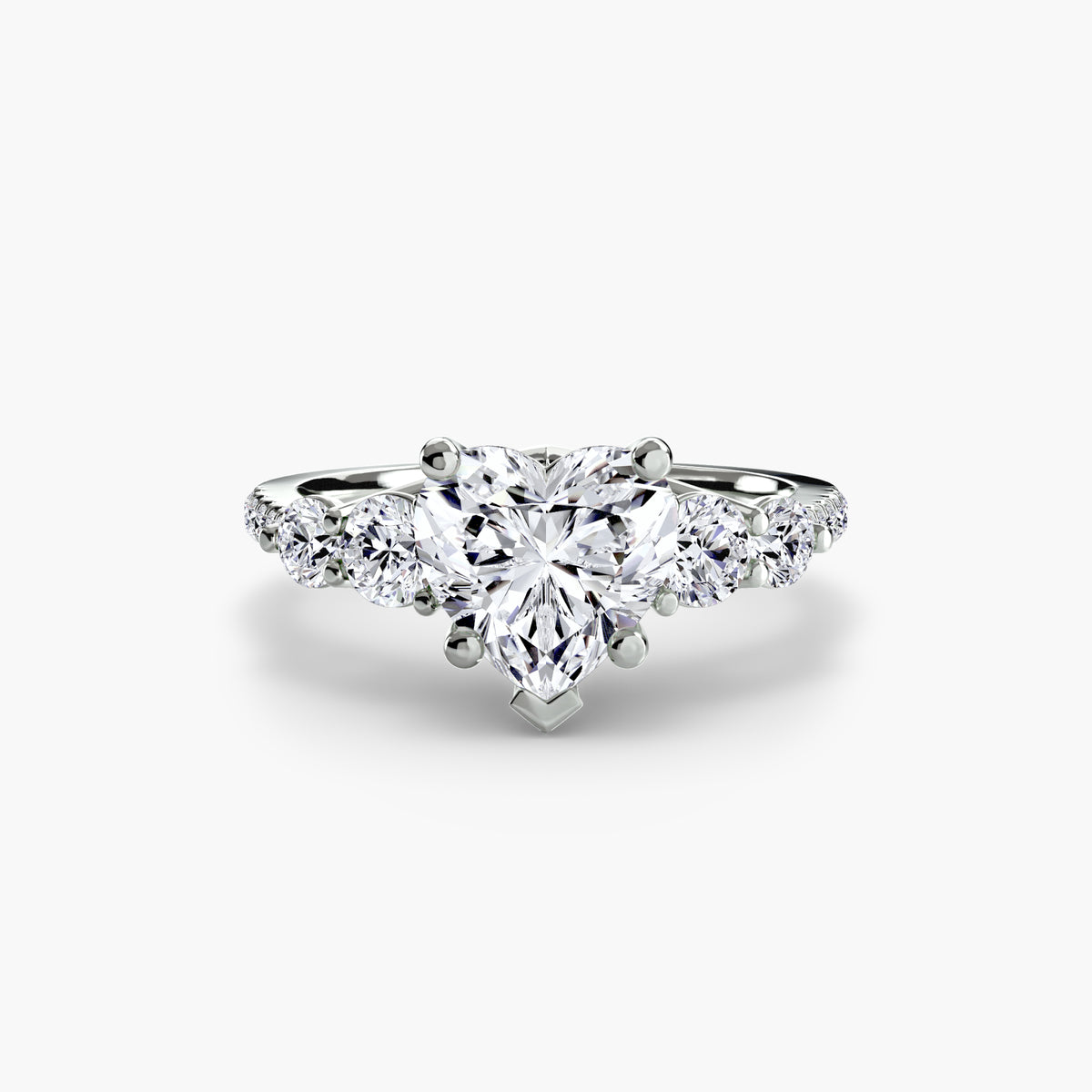 Five Stone Ring with Pavé Band in white gold with a heart-shaped centre stone
