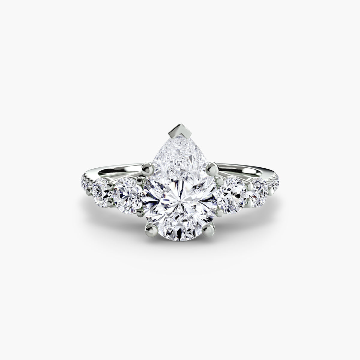 Five Stone Ring with Pavé Band in white gold with a pear-shaped centre stone