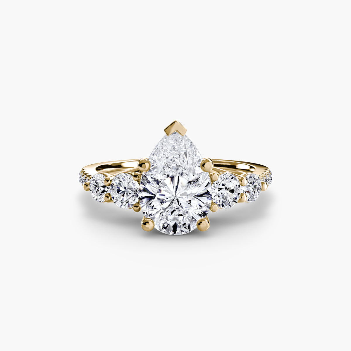 Five Stone Ring with Pavé Band in yellow gold with a pear-shaped centre stone