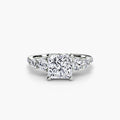 Five Stone Ring with Pavé Band in white gold with a princess-cut centre stone