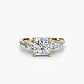 Five Stone Ring with Pavé Band in yellow gold with a princess-cut centre stone