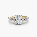 Five Stone Ring with Pavé Band in yellow gold with a radiant-cut centre stone