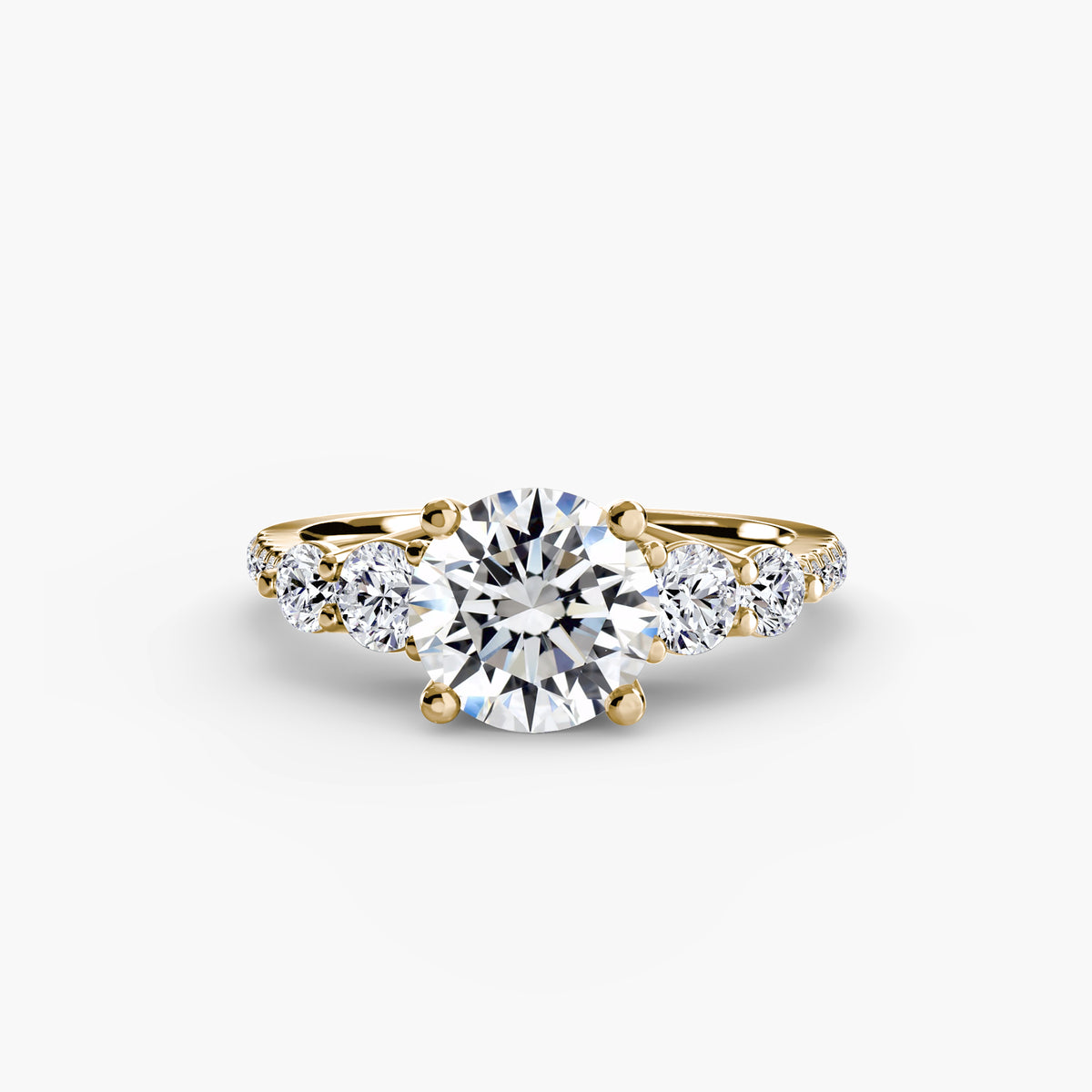 Five Stone Ring with Pavé Band in yellow gold