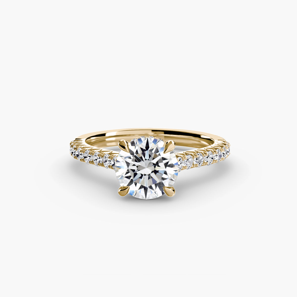 Solitaire with Pavé engagement ring in yellow gold with a round centre stone
