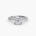 Solitaire with Pavé engagement ring in white gold with an Asscher-cut centre stone