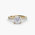 Solitaire with Pavé engagement ring in yellow gold with an Asscher-cut centre stone