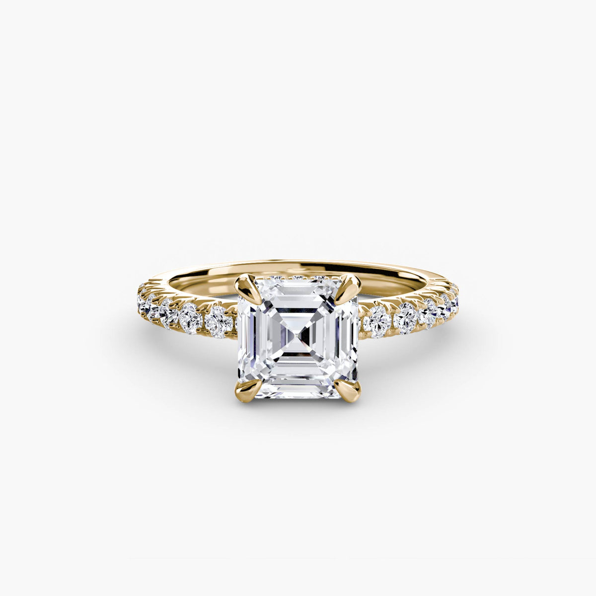 Solitaire with Pavé engagement ring in yellow gold with an Asscher-cut centre stone