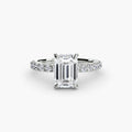 Solitaire with Pavé engagement ring in white gold with an emerald-cut centre stone