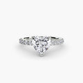 Solitaire with Pavé engagement ring in white gold with a heart-shaped centre stone