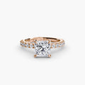 Solitaire with Pavé engagement ring in rose gold with a princess-cut centre stone