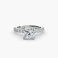 Solitaire with Pavé engagement ring in white gold with a princess-cut centre stone