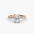 Solitaire with Pavé engagement ring in rose gold with a radiant-cut centre stone
