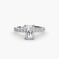 Solitaire with Pavé engagement ring in white gold with a radiant-cut centre stone