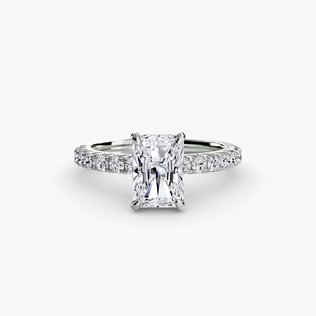 Solitaire with Pavé engagement ring in white gold with a radiant-cut centre stone