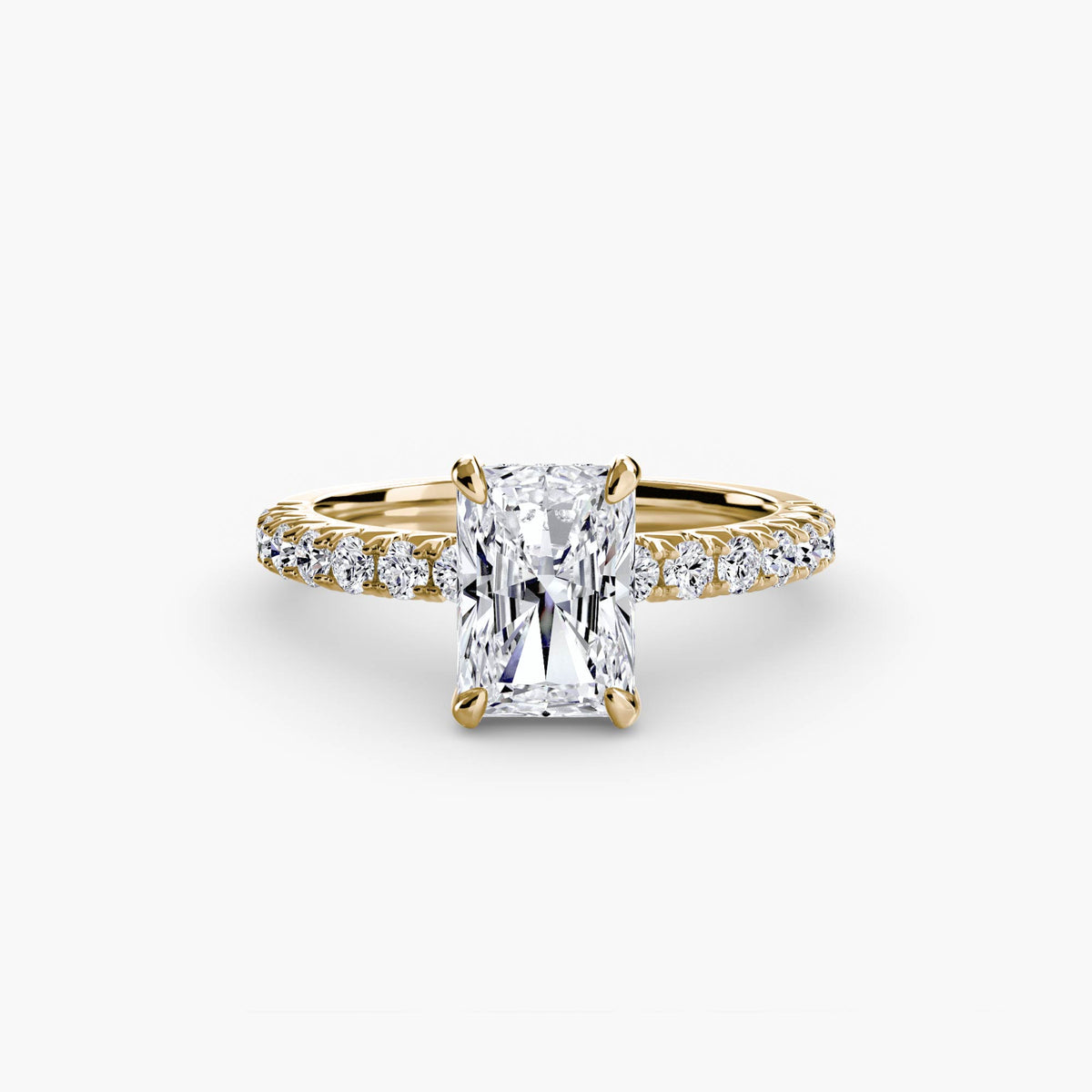 Solitaire with Pavé engagement ring in yellow gold with a radiant-cut centre stone