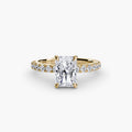 Solitaire with Pavé engagement ring in yellow gold with a radiant-cut centre stone