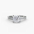 Solitaire with Pavé engagement ring in white gold with an Asscher-cut centre stone