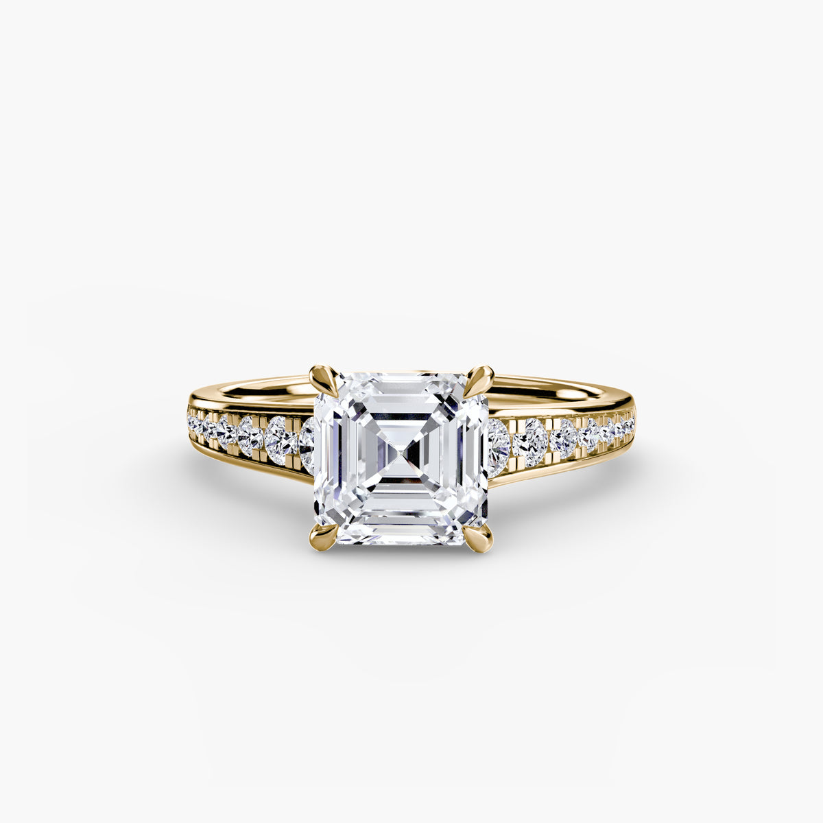 Solitaire with Pavé engagement ring in yellow gold with an Asscher-cut centre stone
