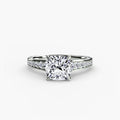 Solitaire with Pavé engagement ring in white gold with a cushion-cut centre stone