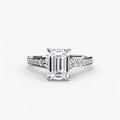 Solitaire with Pavé engagement ring in white gold with an emerald-cut centre stone