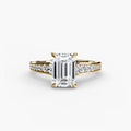 Solitaire with Pavé engagement ring in yellow gold with an emerald-cut centre stone