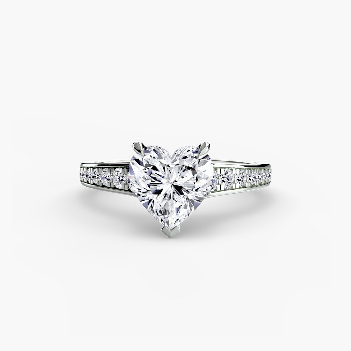 Solitaire with Pavé engagement ring in white gold with a heart-shaped centre stone
