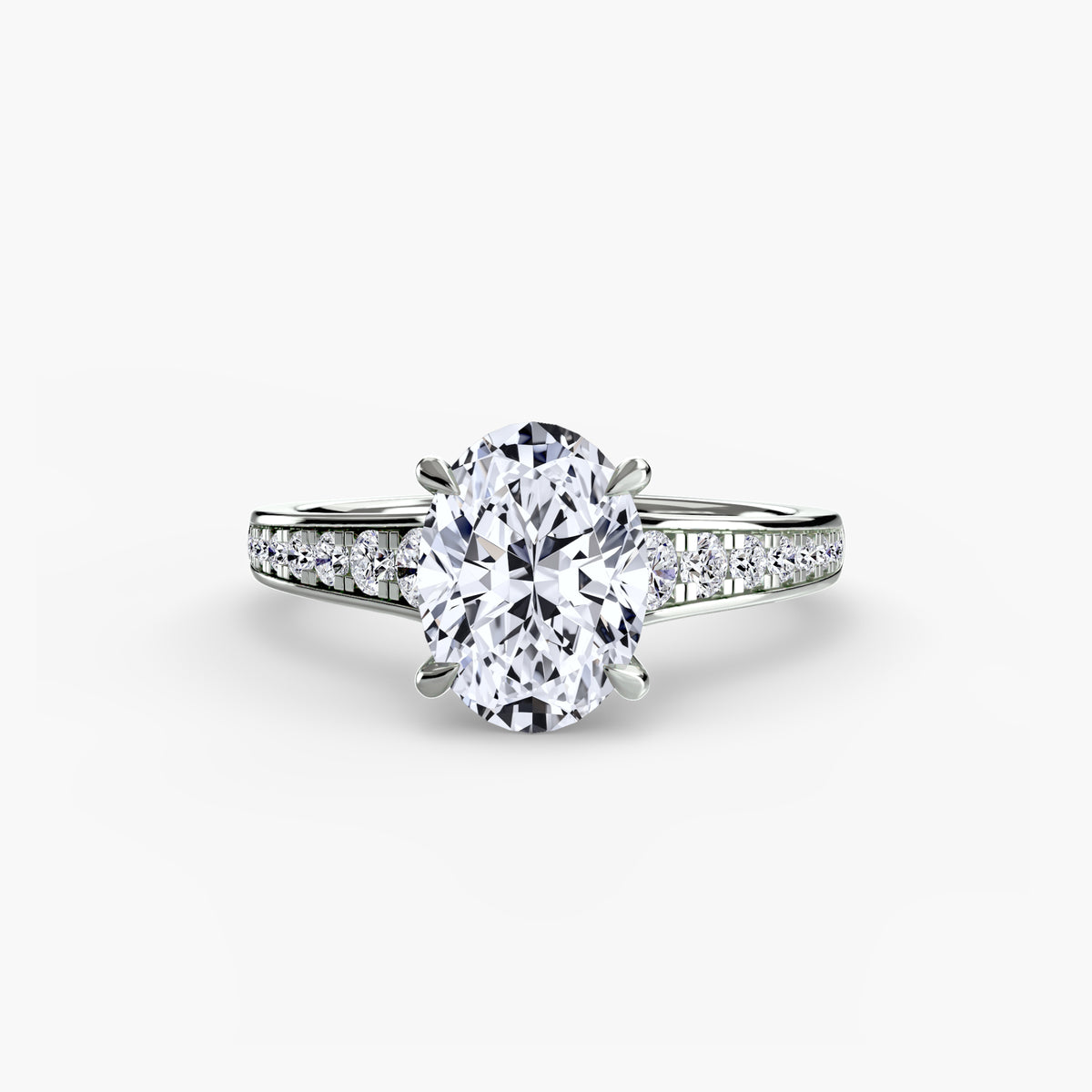 Solitaire with Pavé engagement ring in white gold with an oval centre stone
