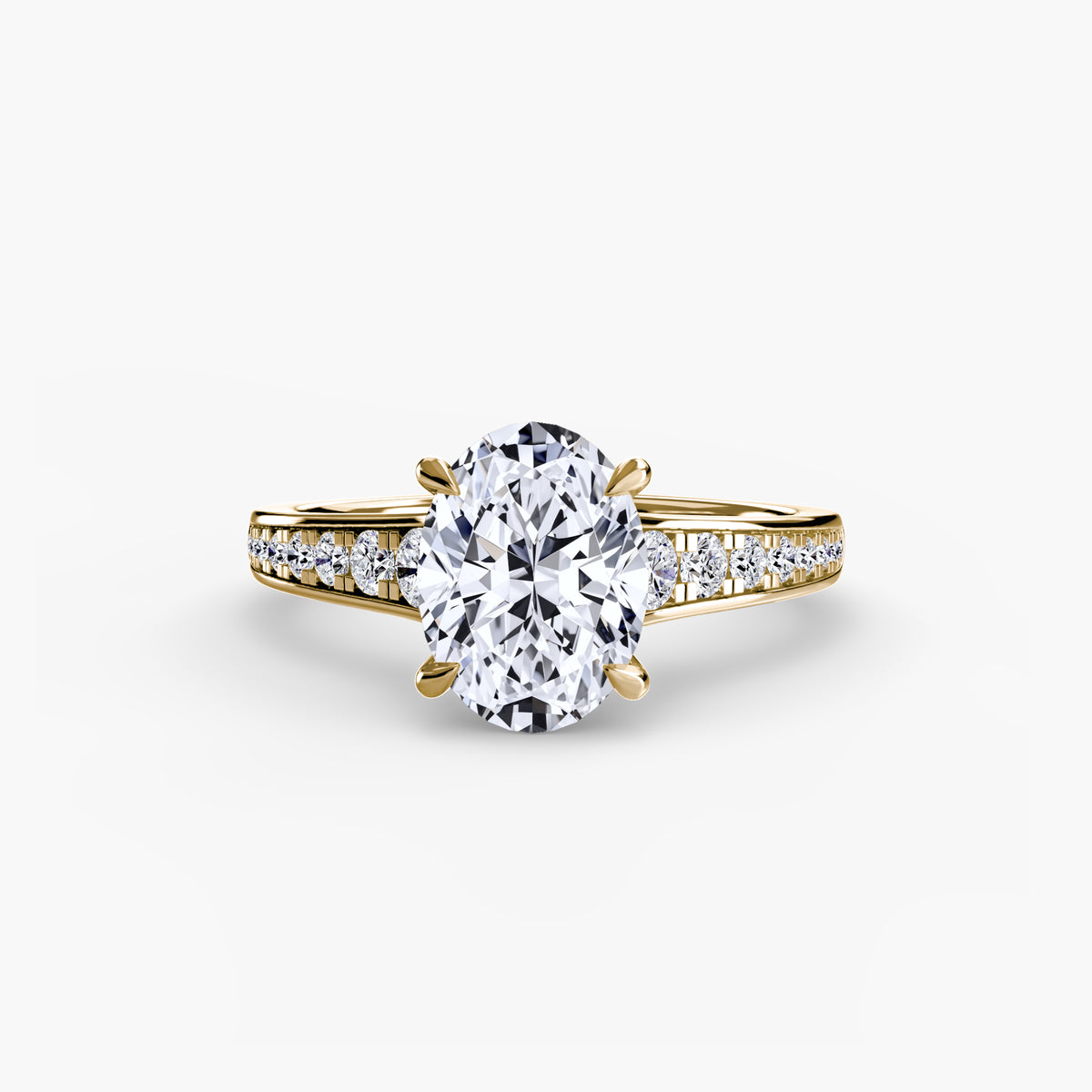 Solitaire with Pavé engagement ring in yellow gold with an oval centre stone