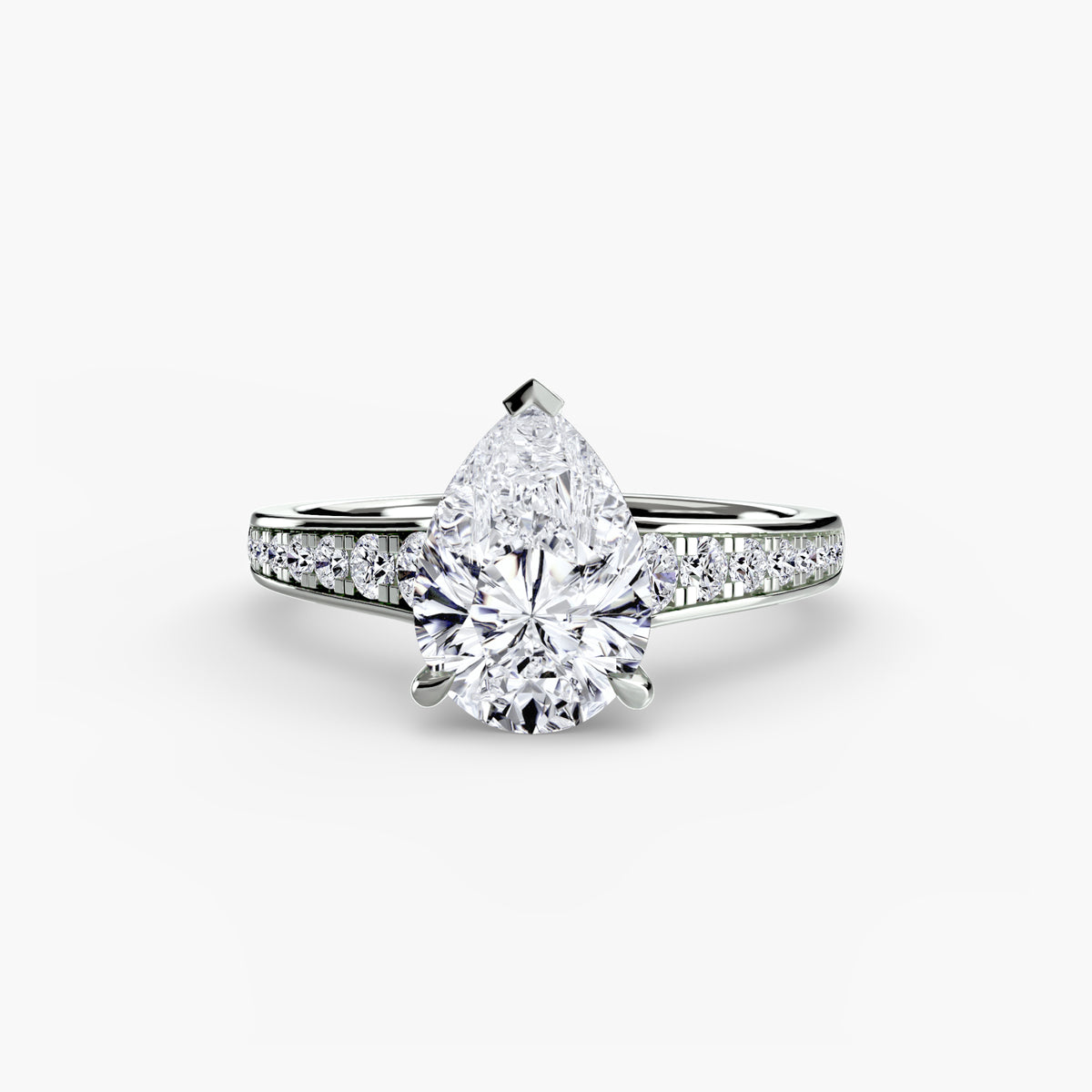 Solitaire with Pavé engagement ring in white gold with a pear-shaped centre stone
